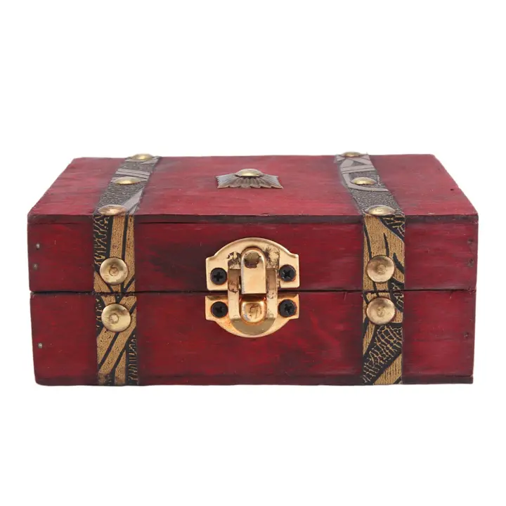 Caja de almacenamiento de Cofre del Tesoro de madera Vintage, estuche organizador de cerradura, Mini contenedor de madera pequeño plegable, contenedor de decoración del hogar, contenedor de joyería de baratija - 1