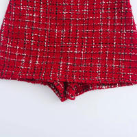TRAFZA-Conjunto de 2 piezas para mujer, chaqueta con textura roja, solapa de bolsillo de botonadura única, abrigo y culotte con cremallera lateral de cintura alta - details 21