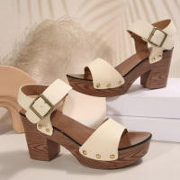 Sandalias de plataforma de tacón alto para Mujer, zapatos de cuero sintético con remaches, zuecos con hebilla en el tobillo, verano, 2024 - details 9