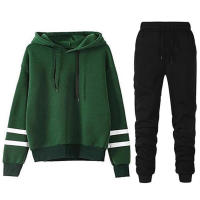 Chándal deportivo informal para mujer con capucha y sudadera negra a rayas y cómodos pantalones de cintura alta talla S-3XL - details 5