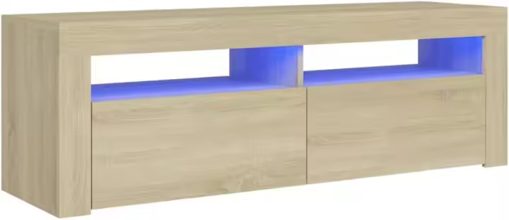 Mueble de TV con luces LED, aparador, armario, estante, soporte para consola, mueble de salón, dormitorio, color roble marrón, 120x35x40 cm - 1