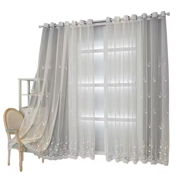 Cortinas de Dormitorio, 2 Piezas,Cortina bordada decorativa para Salón Habitación, Blanco - 1