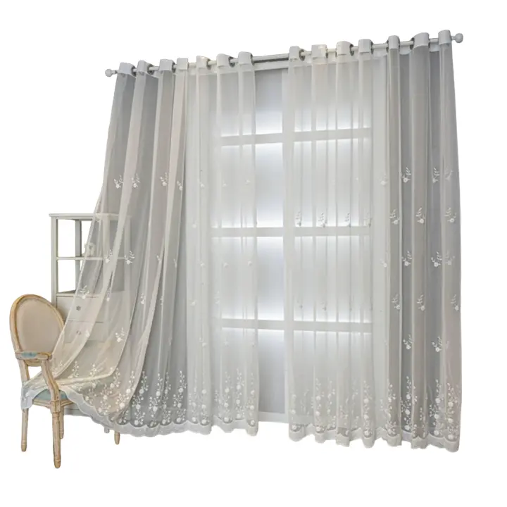 Cortinas de Dormitorio, 2 Piezas,Cortina bordada decorativa para Salón Habitación, Blanco - 1