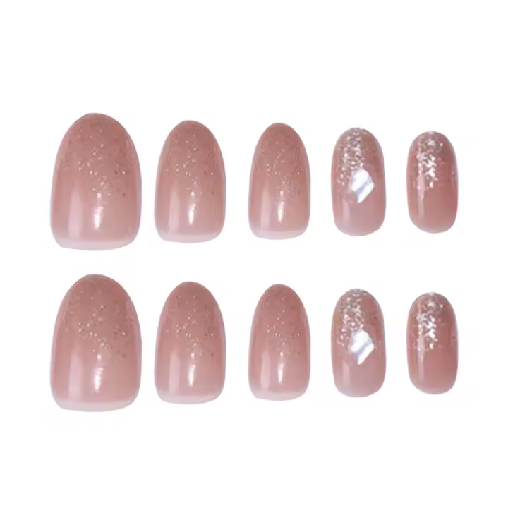 Uñas postizas de gradiente desnudo con purpurina, uñas postizas reutilizables dulces y encantadoras para compras, citas de viaje - 1