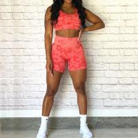 Conjunto de Yoga Camo sin Costuras para Mujeres Monos de Gimnasio Romper Leggings de Manga Corta - details 2