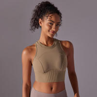 Tops para mujer, Top moldeador de punto de Color sólido, ropa de Yoga recortada en la espalda, deportes, correr, camiseta sin mangas - details 19