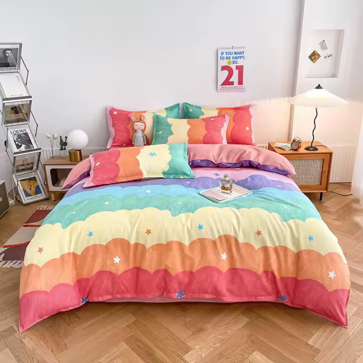 Nuevo juego de cama de cuatro piezas de franela gruesa y fresca para primavera/verano, funda nórdica de algodón puro y sábanas de tres piezas. - 1