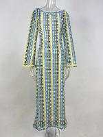 Vestido largo plisado de manga larga con cuello en V elegante para mujer - details 4