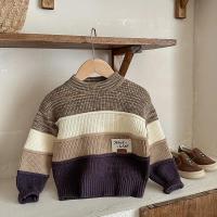 Pulóver de Algodón para Niño Pequeño Rayas Arcoíris, Cuello Redondo, Abrigo de Punto Desgarrado - details 9