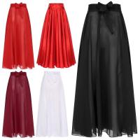 Faldas largas transparentes para mujer, faldas latino Tango salón baile Flamenco lírico, falda dobladillo ancho cintura alta de - details 0