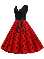 Dot print summer women elegant vintage party casual sleevelss a line dress - details 14