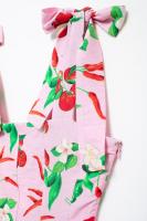 TRAFZA-Vestido corto sin hombros con estampado de frutas para mujer, minivestido elegante con cremallera, informal, con lazo, sin mangas, Verano - details 9