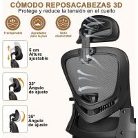 Silla de Oficina Ergonómica con Soporte Lumbar, Función Basculante, Reposacabezas Ajustable, Reposabrazos y Altura Ajustables, Asiento de Malla Transpirable, Silla Giratoria para Ordenador - details 3