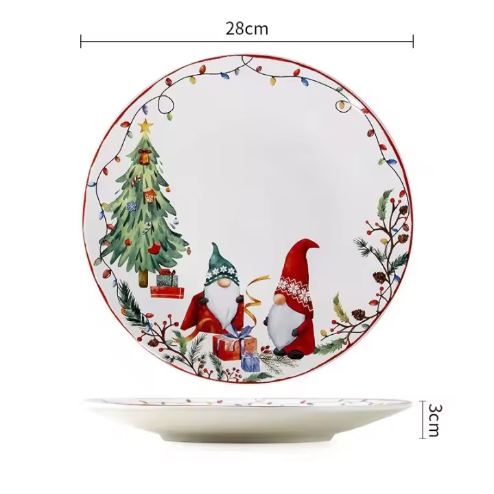 Creative Christmas Ceramic Dinner Plate Round Plate Santa Claus Tableware Dessert Dish Household Fruit Snack Western Plates - 1