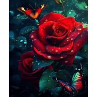 RUOPOTY Pintura DIY por números Pinturas acrílicas de flores de rosas rojas Conjunto de bricolaje Decoraciones para el hogar para adultos en lienzo Kit de pintura de regalo 40x50cm/16x20 pulgadas sin marco - details 0