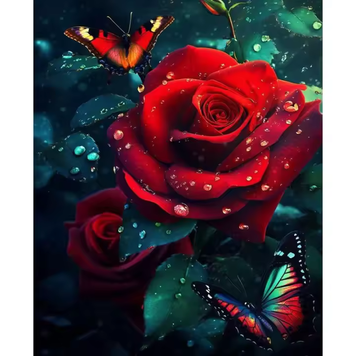 RUOPOTY Pintura DIY por números Pinturas acrílicas de flores de rosas rojas Conjunto de bricolaje Decoraciones para el hogar para adultos en lienzo Kit de pintura de regalo 40x50cm/16x20 pulgadas sin marco - 1