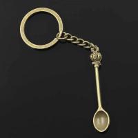 Nuevo llavero de moda para hombre de 30mm, cadena con soporte de Metal DIY, corona de cuchara de cocina Vintage, colgante de Color plateado de 57x9mm, regalo - details 7