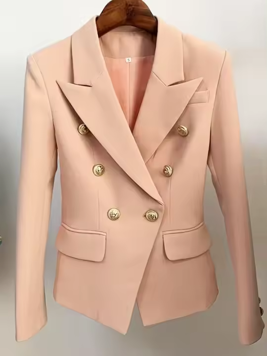 Chaqueta de diseñador de alta calidad para mujer, chaqueta clásica con doble botonadura y botones de León de Metal, talla exterior, S-5XL, 2025 - 1