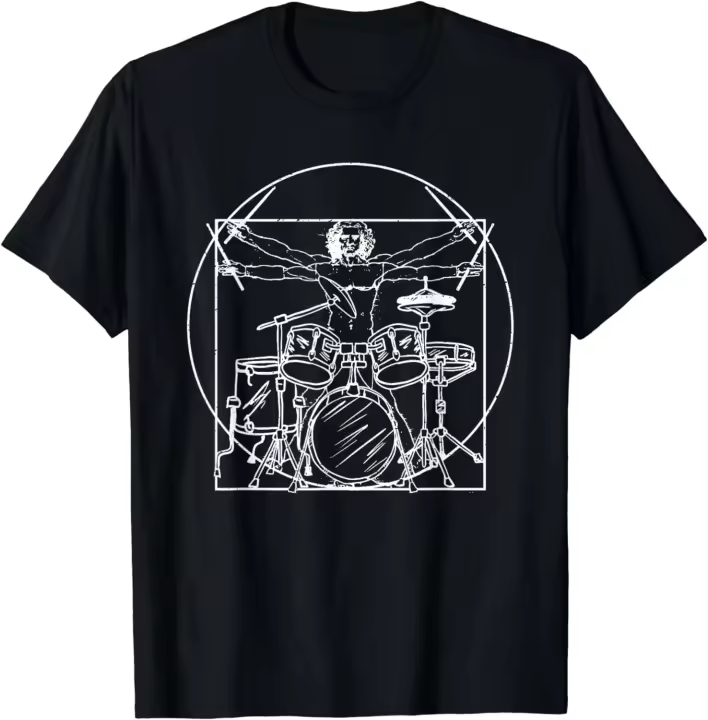 Regalo de baterista, Da Vinci Drums, regalo de dibujo para fanáticos de la música, camiseta - 1