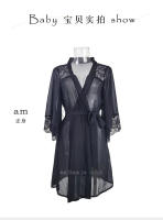 Camisón sexy de gasa con encaje y parches, bata exterior transparente para mujer - details 15