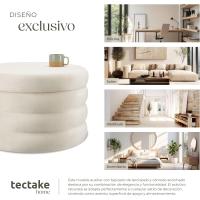 Taburete Almacenaje Bouclé, Carga: 120 kg, MDF, Puff Almacenaje, Taburete Dormitorio, Reposapies Puff, Zapatero Entrada Recibidor, Asiento Acolchado, Ideal Salón Hogar - 42 x 47 cm Crema - details 21