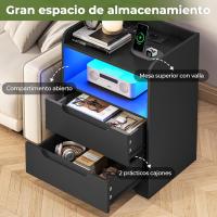 Mesitas de Noche con luces LED y Estación de Carga (2 Tomas AC, 2 Puertos USB) Mesita de Noche Blanca Mesas Auxiliares con 1 compartimento abierto y 2 cajones para Dormitorio Salón - details 13