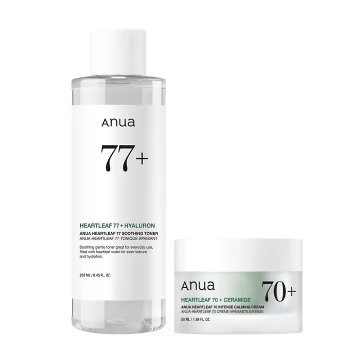 Anua Gentle Moisture Duo: 77 pH 5.5 Tónico calmante y Heartleaf 70 Crema calmante intensa reparación de la barrera cutánea, ácido hialurónico, - 1