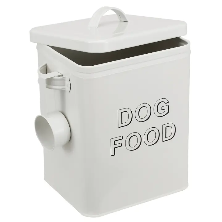 Contenedor de Metal resistente para almacenamiento de comida de perro con tapa y cuchara, contenedor portátil de alimentación de mascotas para Kibble seco, Farmhouse White - 1