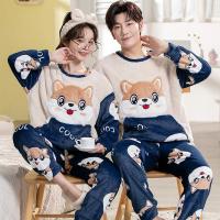 Conjunto de pijama de felpa de franela cálida para hombre y mujer, ropa de dormir de manga larga con cuello redondo, dibujos animados dulces, 32 estilos, Invierno - details 14