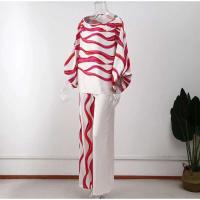 Conjunto de Pijama de Satén Impreso para Mujeres 2 Piezas, Hombro Descubierto, Pantalones Largos, Top de Cama Decoración del Hogar - details 7
