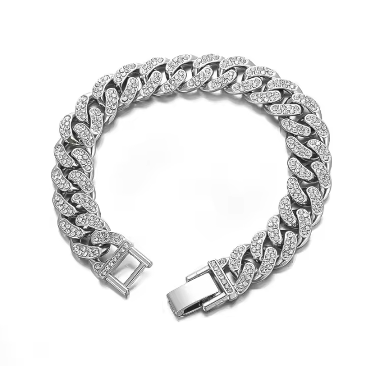 Hip hop personalidad pulsera de diamantes completo diseño de nicho pareja hombres y mujeres pulsera de acero titanio - 1