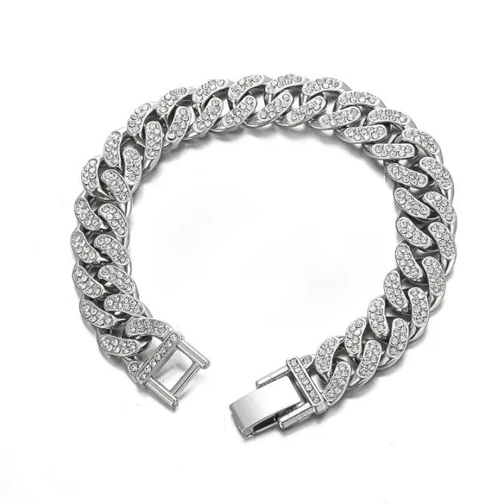Hip hop personalidad pulsera de diamantes completo diseño de nicho pareja hombres y mujeres pulsera de acero titanio - 1