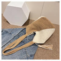 Bolso tejido de gran capacidad para mujer primavera y verano nuevo bolso de hombro de color en contraste bolso de playa versátil para vacaciones en la playa - details 18
