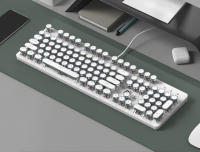 Teclado mecánico Retro Steam Punk para juegos, 104 teclas, luz blanca, tapa redonda, LED, retroiluminación brillante, con cable USB - details 1