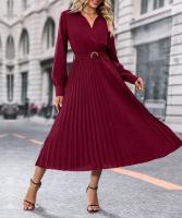 Vestido largo plisado de manga larga para mujer, elegante y hermoso, Color sólido, moda de primavera y otoño - details 18