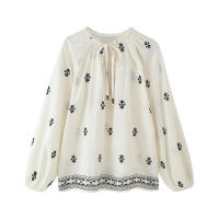 Blusa de Encaje Vintage 2025 Manga Larga, Cuello Redondo, Bordado para Mujeres - details 1