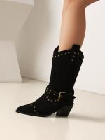 Zapatos de mujer bordados con tacón medio grueso tallas 40-43 conjunto de pies de gran tamaño botas retro de mujer - details 6