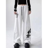 Pantalones de chándal con diseño de estampado de estrellas y letras para mujer, pantalones de pierna ancha de estilo callejero americano, pantalones largos a la moda para primavera y verano 2024 - details 1
