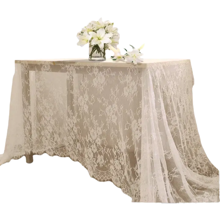 Mantel De Encaje Blanco Vintage Bordado Para Recepción Y Fiesta De San Valentín Cubierta De Boda Rustica Decoración De Mesa - 1
