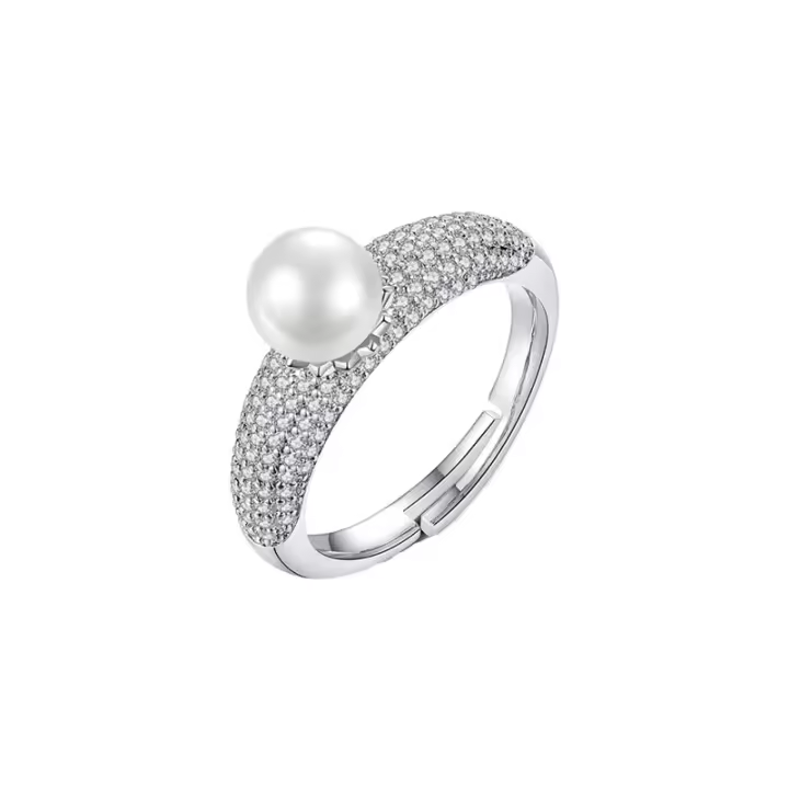 Anillo de circonia cúbica ajustable para Mujer, anillo de Perlas Redonda, Micro pavé, Pletado, Boda novia, accesorios de joyería Femenina, R270 - 1