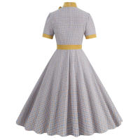 Vestido largo Retro de Navidad, cuello de pie, lazo de corbata, a cuadros, grande - details 12