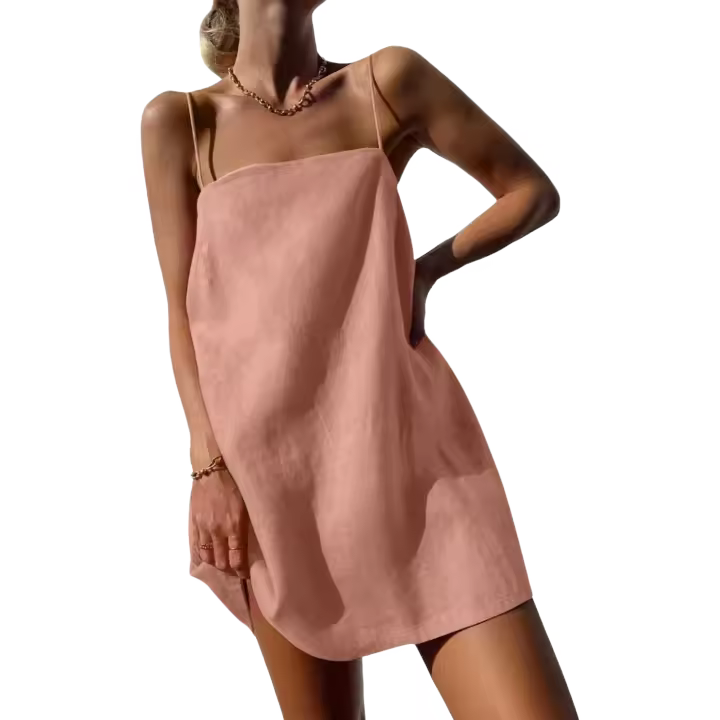 Moda Playa Corta para Verano 2024 Vestido Lineno Algodón Adelgazante con Correa Bella para Mujeres Y2K Vestido Casual de Holiday - 1