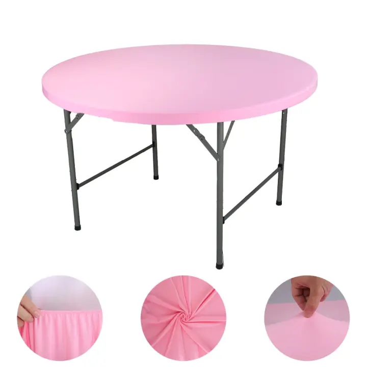 Mantel elástico para mesa redonda, Color sólido, diámetro de 48/60 pulgadas, mantel para mesa de Picnic, mantel elástico plegable resistente a las manchas para boda - 1
