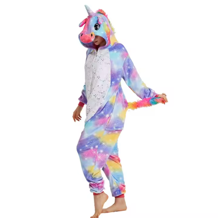 Pijama de dibujos animados kigurumi unicornio para mujeres y hombres pijama de peluche de invierno cómodo y cálido pijama de dibujos animados con capucha y botones - 1