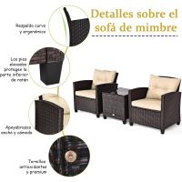 Conjunto de jardín exterior de ratán de 3 piezas, 1 mesa auxiliar de vidrio templado y 2 sillas con cojines, muebles de jardín terraza balcón exterior (negro) - details 13