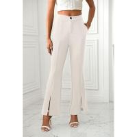 Pantalones acampanados de cintura alta para mujer, estética elástica clásica, negro y - details 8