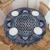 Mantel circular mandala, flor de loto de la vida, impermeable, resistente al aceite, 60 pulgadas, forma geométrica sagrada - details 72