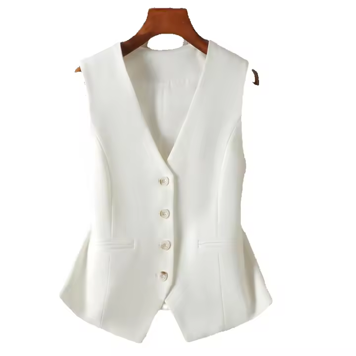 Chaleco de traje con cuello en V y bolsillo frontal con botones sólidos para mujer, elegante chaleco de traje sin mangas para el trabajo, oficina, negocios, ropa de primavera y otoño para mujer, ropa de trabajo para mujer - 1