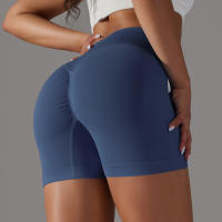 Hamidou pantalones cortos deportivos para mujer, Shorts de Yoga con cintura cruzada, gimnasio, entrenamiento, correr, cintura alta, realce de cadera, sin costuras, Fitness - details 15