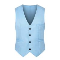 Chaleco de traje de Color puro para hombre, chaleco de negocios ajustado de un solo pecho, chaleco Formal con cuello en V para hombre, chaleco para hombre - details 6